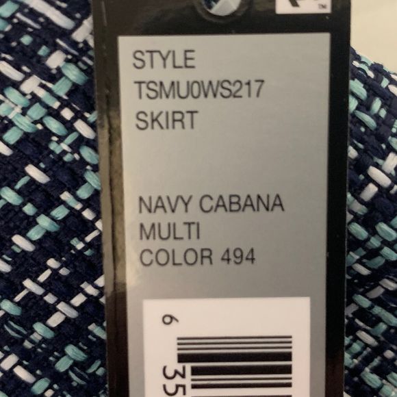 Tahari Woven Skirt NWT Size 6 Navy Cabana Multi-Color Kick Pleat Zip Back - Picture 11 of 11